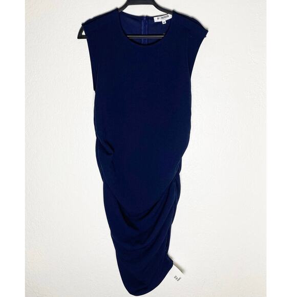 Of Mercer Women's Bodycon Midi Dress Snap‎ Shoulder Sleeveless Shirred Sides NWT - Picture 1 of 8